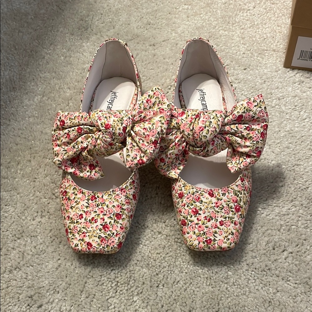 Anthropologie Floral Bow Jeffrey Campbell Square Toe Flats
